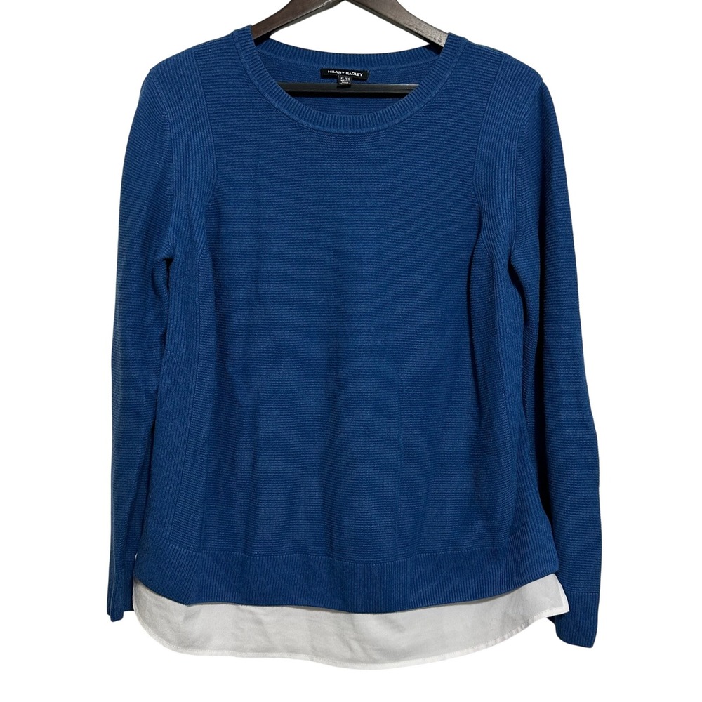 Hilary Radley Sweater Womens Blue Layered Look Crew Neck Knit CU2860-3661